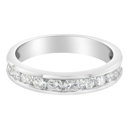 IGI Certified 1.0 Cttw Diamond 18K White Gold Channel-Set Half-Eternity Band Wedding Ring (E-F Color, I1-I2 Clarity) - Size 5-1/2 by Bids.com