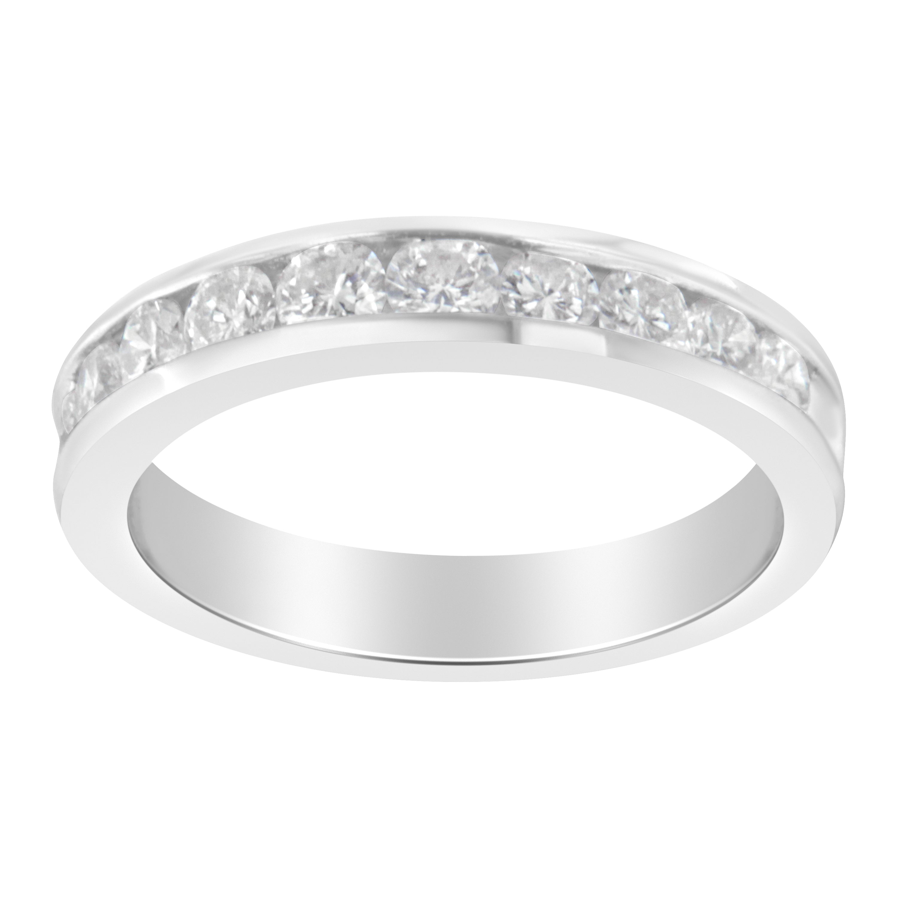 IGI Certified 1.0 Cttw Diamond 18K White Gold Channel-Set Half-Eternity Band Wedding Ring (E-F Color, I1-I2 Clarity) - Size 5-1/2 by Bids.com