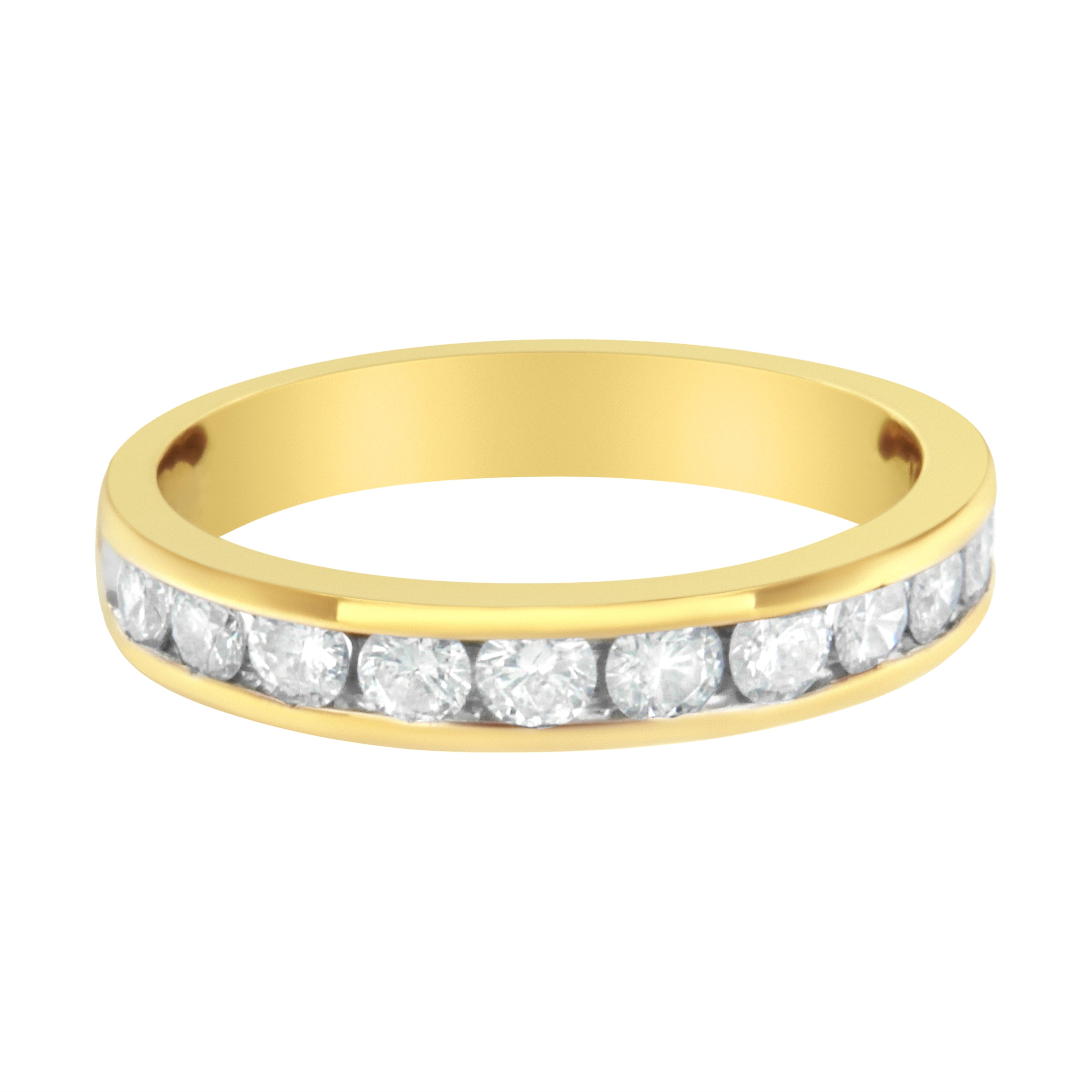 IGI Certified 18K Yellow Gold 1.0 Cttw Channel Set Round-Cut Diamond 11 Stone Anniversary/Wedding Band Ring (I-J Color, I1-I2 Clarity) - Size 9.5  DestGlow