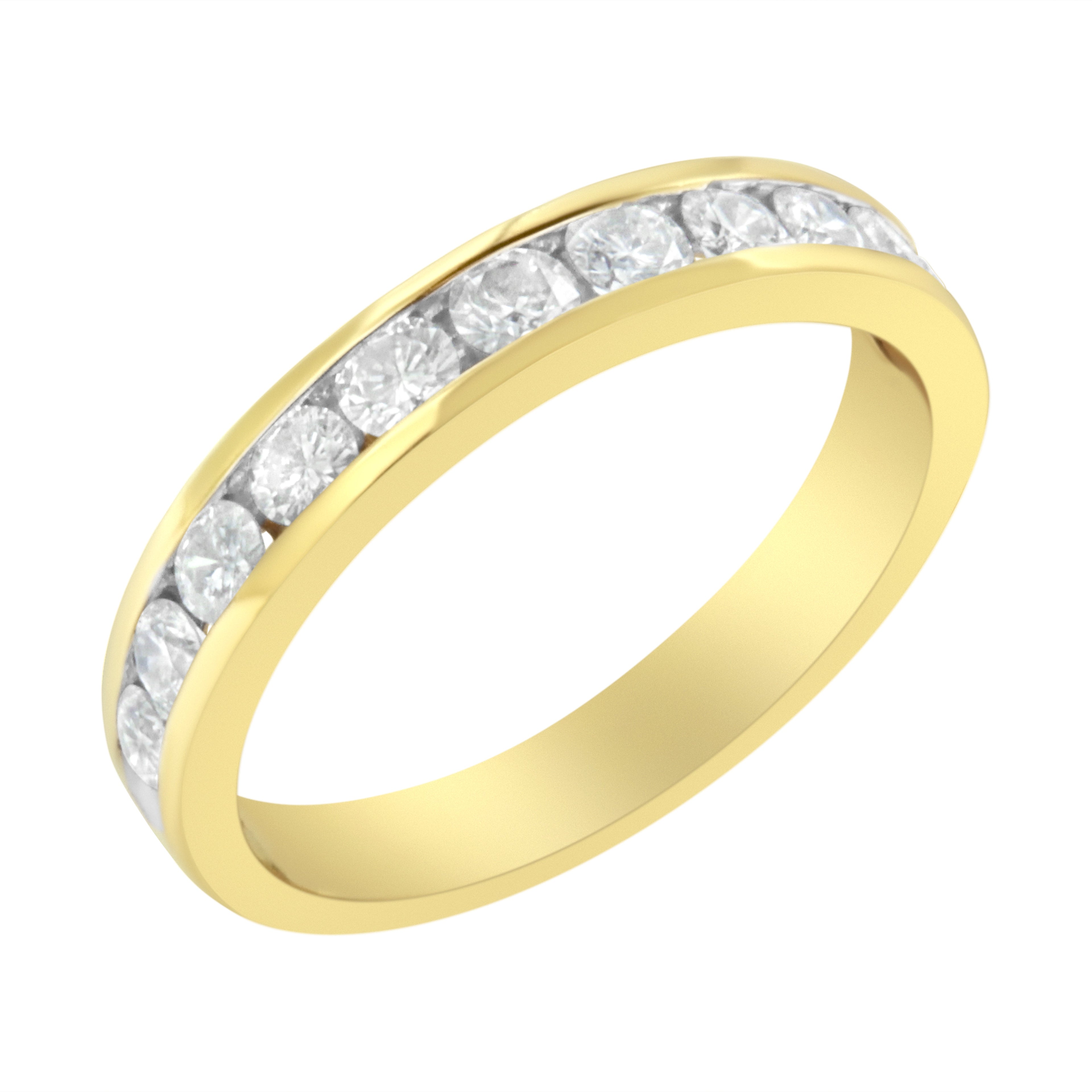 IGI Certified 18K Yellow Gold 1.0 Cttw Channel Set Round-Cut Diamond 11 Stone Anniversary/Wedding Band Ring (I-J Color, I1-I2 Clarity) - Size 9.5  DestGlow
