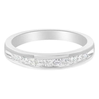 IGI Certified 1/2 Cttw Princess Cut Diamond 18K White Gold Channel Set Half Eternity Style Wedding Band Ring (H-I Color, SI2-I1 Clarity) - Size 4-1/2 by Bids.com