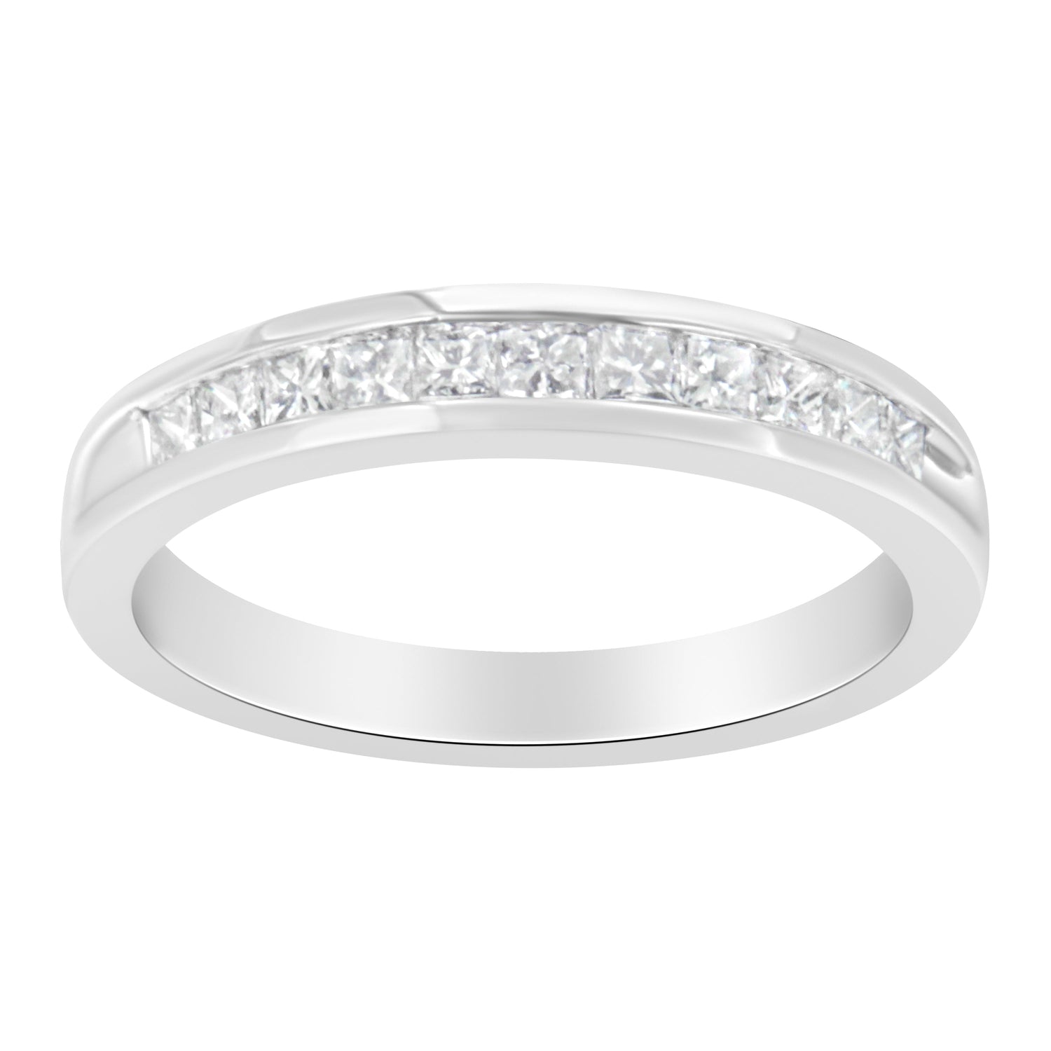 IGI Certified 1/2 Cttw Princess Cut Diamond 18K White Gold Channel Set Half Eternity Style Wedding Band Ring (H-I Color, SI2-I1 Clarity) - Size 4-1/2 by Bids.com