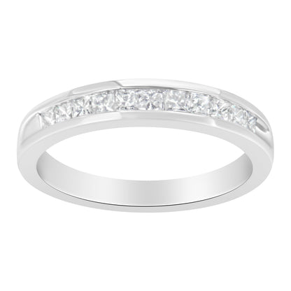 IGI Certified 1/2 Cttw Princess Cut Diamond 18K White Gold Channel Set Half Eternity Style Wedding Band Ring (H-I Color, SI2-I1 Clarity) - Size 4-1/2 by Bids.com