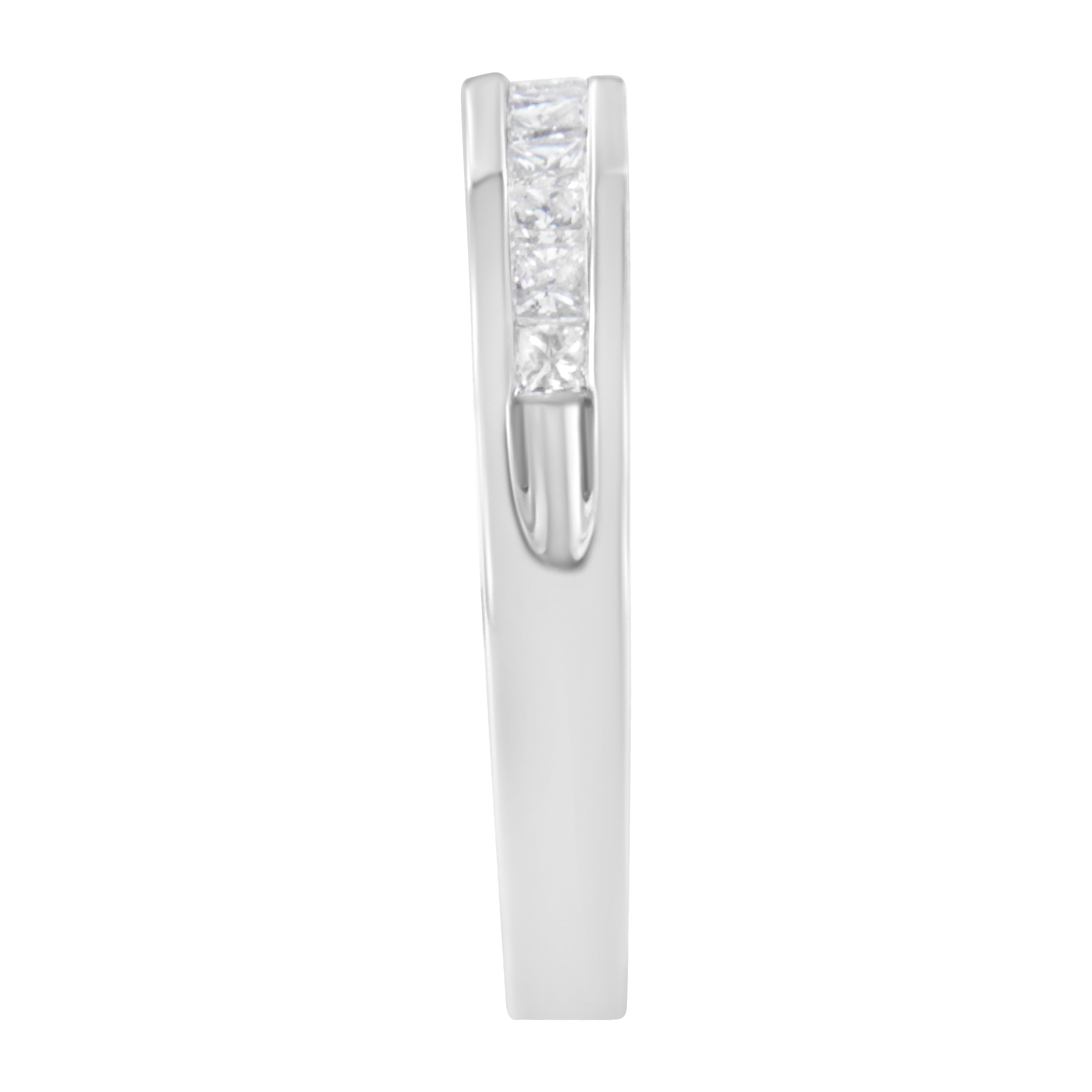 IGI Certified 1/2 Cttw Princess Cut Diamond 18K White Gold Channel Set Half Eternity Style Wedding Band Ring (H-I Color, SI2-I1 Clarity) - Size 4-1/2 by Bids.com