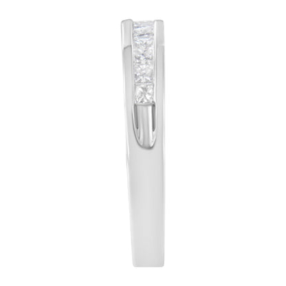 IGI Certified 1/2 Cttw Princess Cut Diamond 18K White Gold Channel Set Half Eternity Style Wedding Band Ring (H-I Color, SI2-I1 Clarity) - Size 4-1/2 by Bids.com