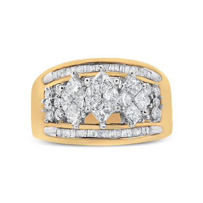 10K Yellow and White Gold 1 1/2 Cttw Pear Shaped 3 Stone Style Diamond Ring Band (H-I Color, SI1-SI2 Clarity) - Ring Size 7 by Bids.com