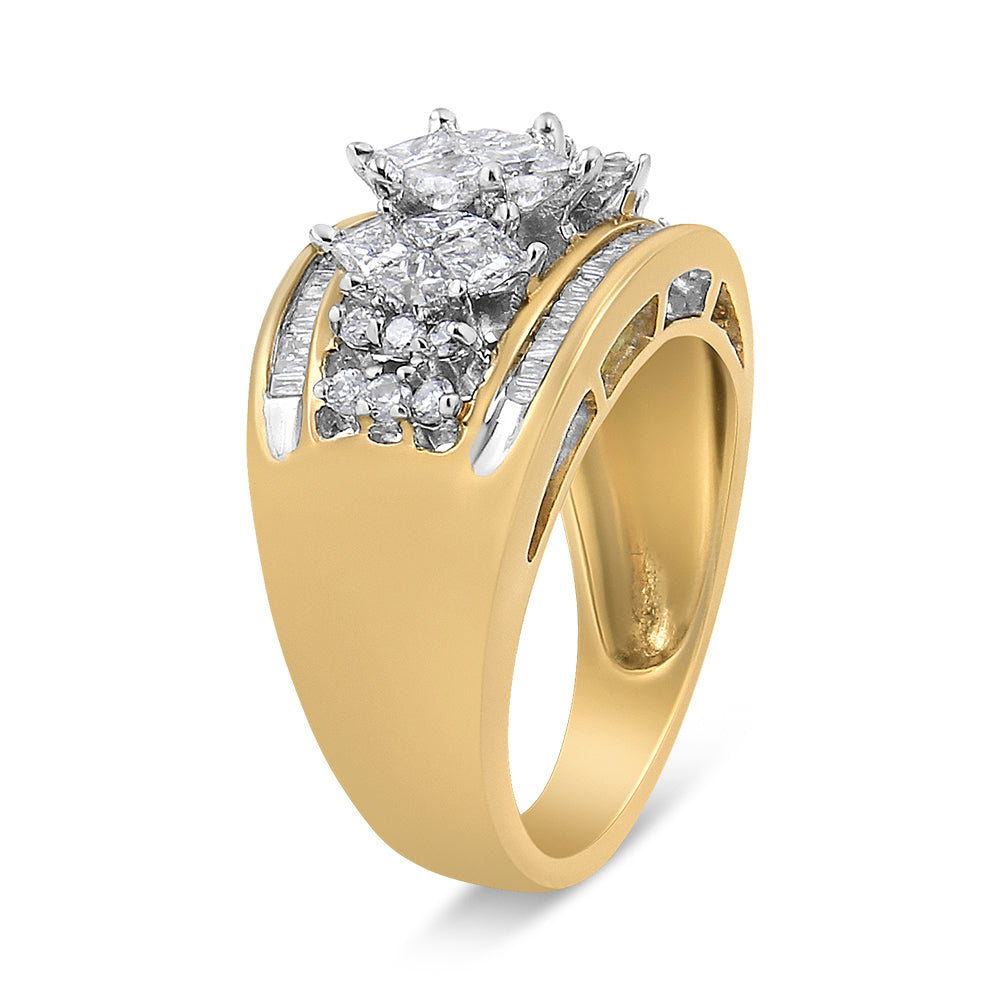 10K Yellow and White Gold 1 1/2 Cttw Pear Shaped 3 Stone Style Diamond Ring Band (H-I Color, SI1-SI2 Clarity) - Ring Size 7 by Bids.com