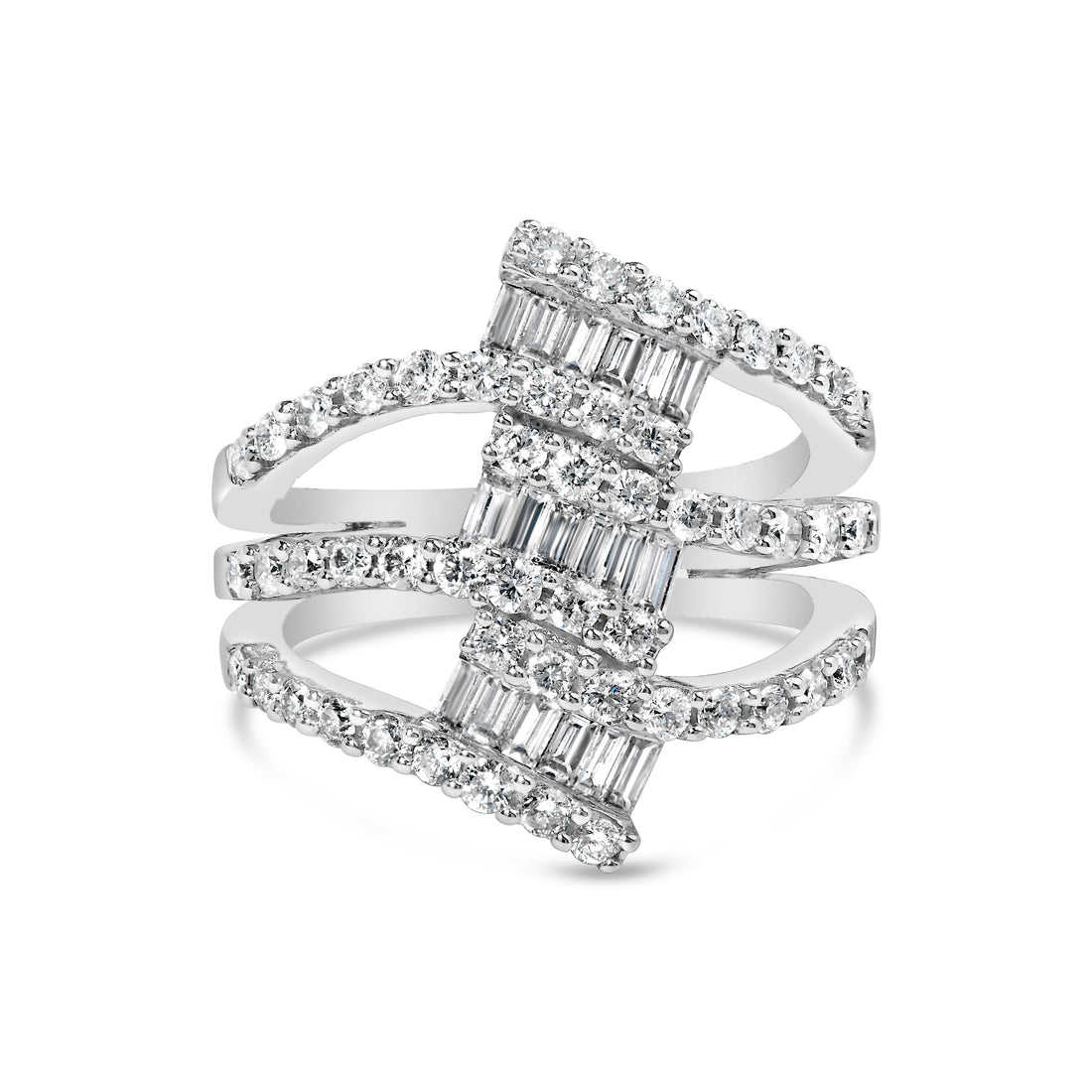 18K White Gold 1 3/4 Cttw Diamond Multi Crossover and Split Shank Cocktail Ring by Bids.com