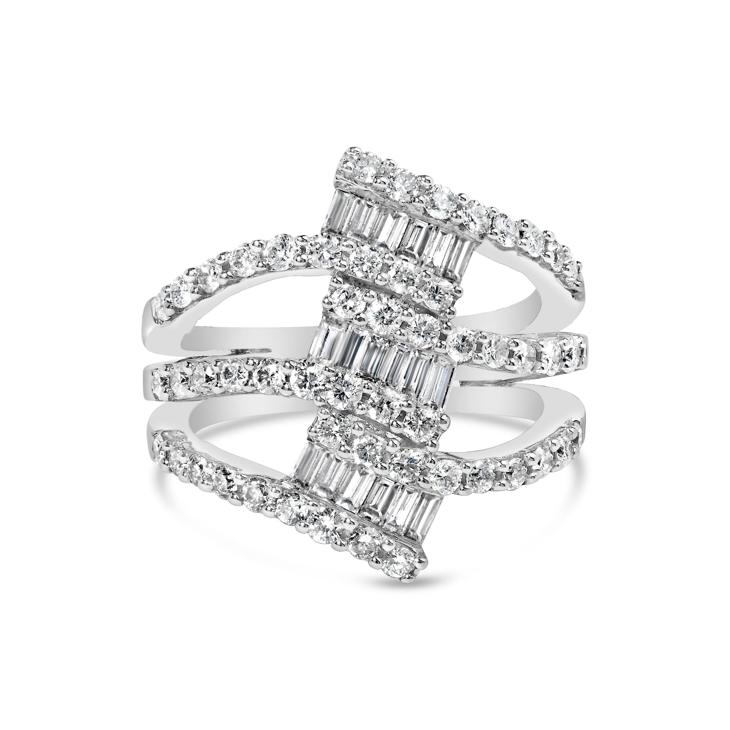 18K White Gold 1 3/4 Cttw Diamond Multi Crossover and Split Shank Cocktail Ring by Bids.com
