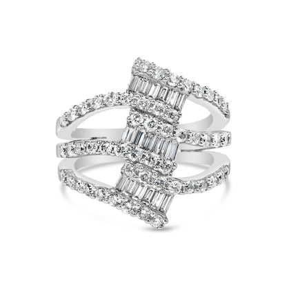 18K White Gold 1 3/4 Cttw Diamond Multi Crossover and Split Shank Cocktail Ring by Bids.com