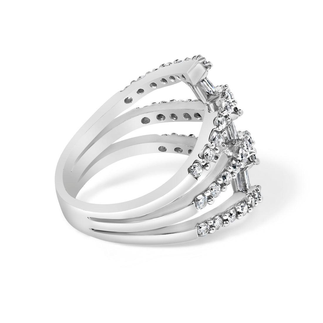 18K White Gold 1 3/4 Cttw Diamond Multi Crossover and Split Shank Cocktail Ring by Bids.com