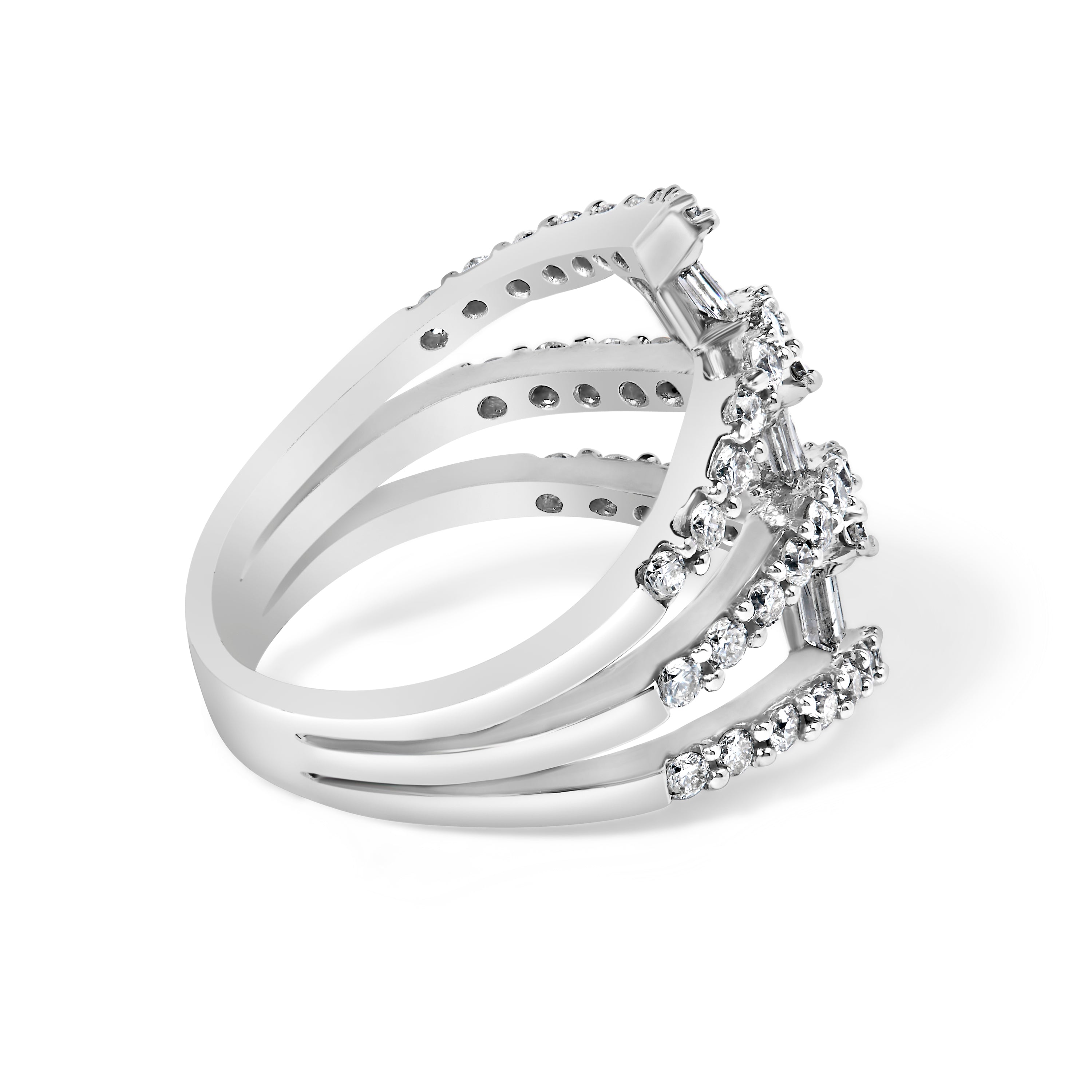 18K White Gold 1 3/4 Cttw Diamond Multi Crossover and Split Shank Cocktail Ring by Bids.com