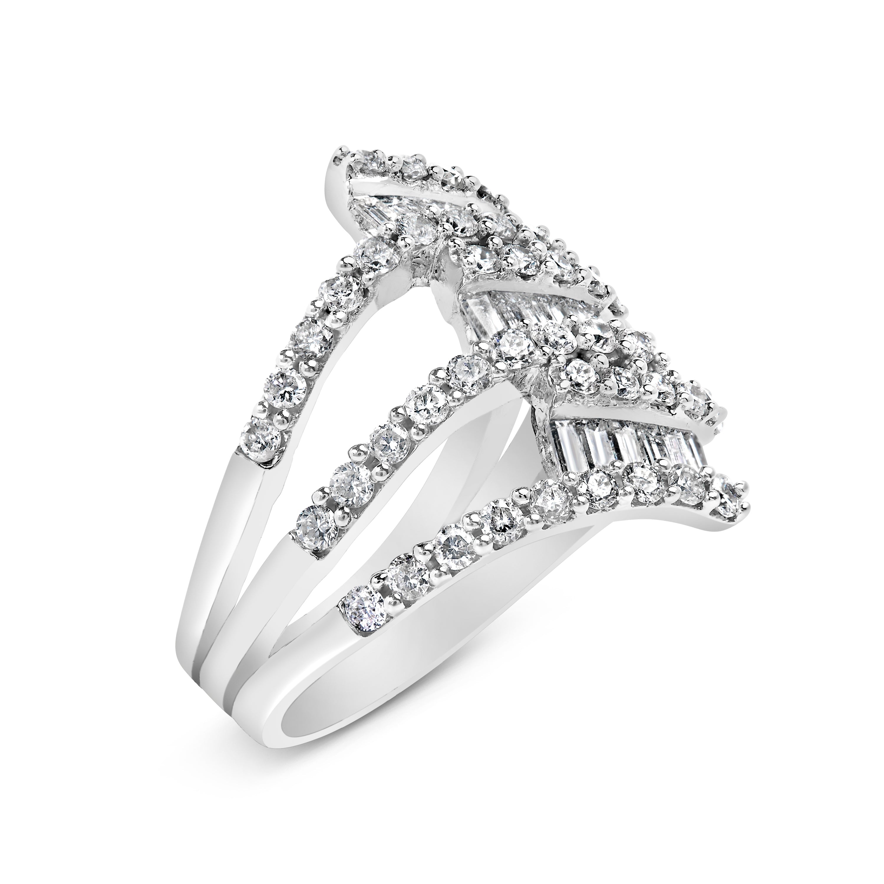 18K White Gold 1 3/4 Cttw Diamond Multi Crossover and Split Shank Cocktail Ring by Bids.com