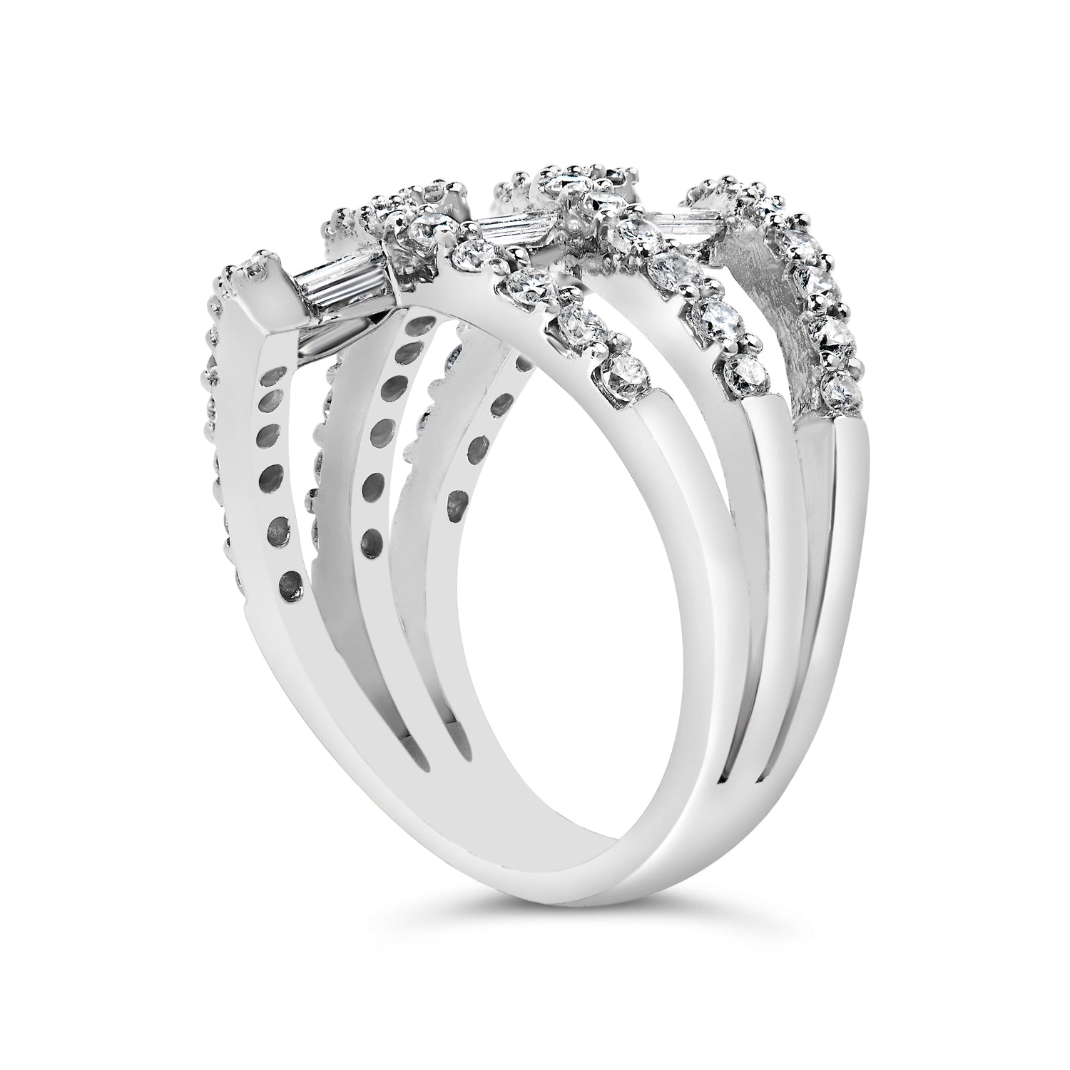 18K White Gold 1 3/4 Cttw Diamond Multi Crossover and Split Shank Cocktail Ring by Bids.com