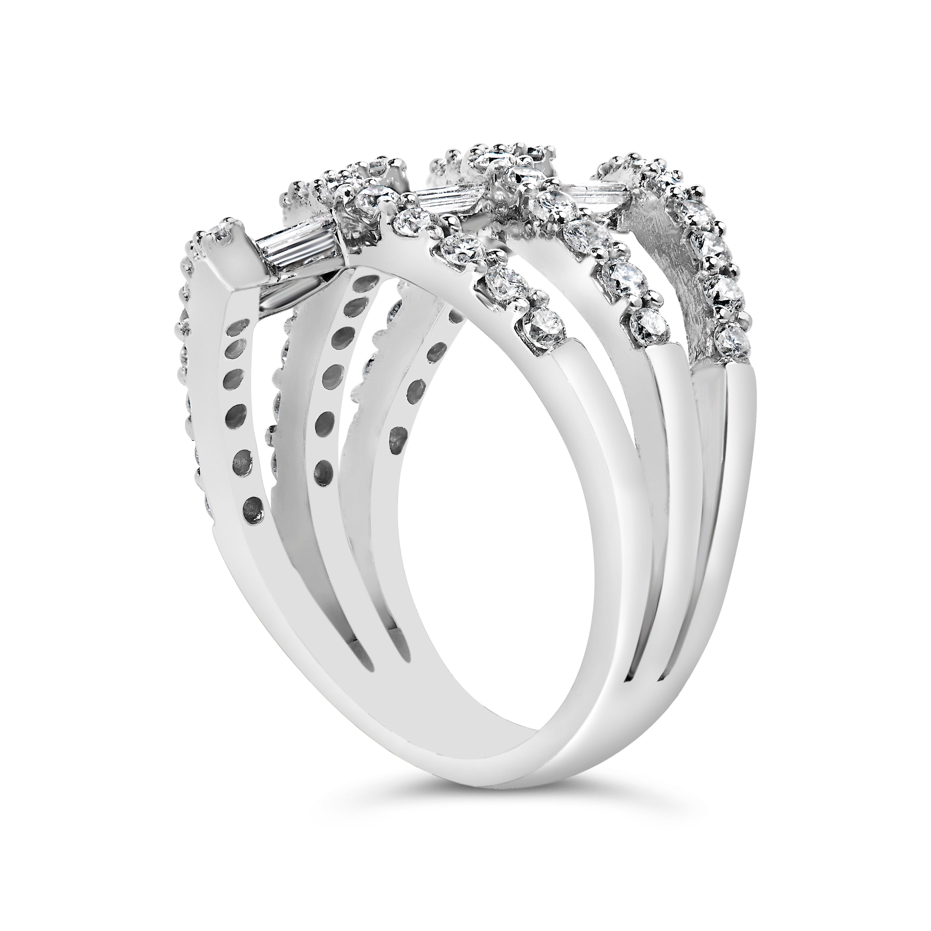 18K White Gold 1 3/4 Cttw Diamond Multi Crossover and Split Shank Cocktail Ring by Bids.com