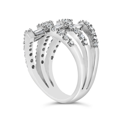 18K White Gold 1 3/4 Cttw Diamond Multi Crossover and Split Shank Cocktail Ring by Bids.com