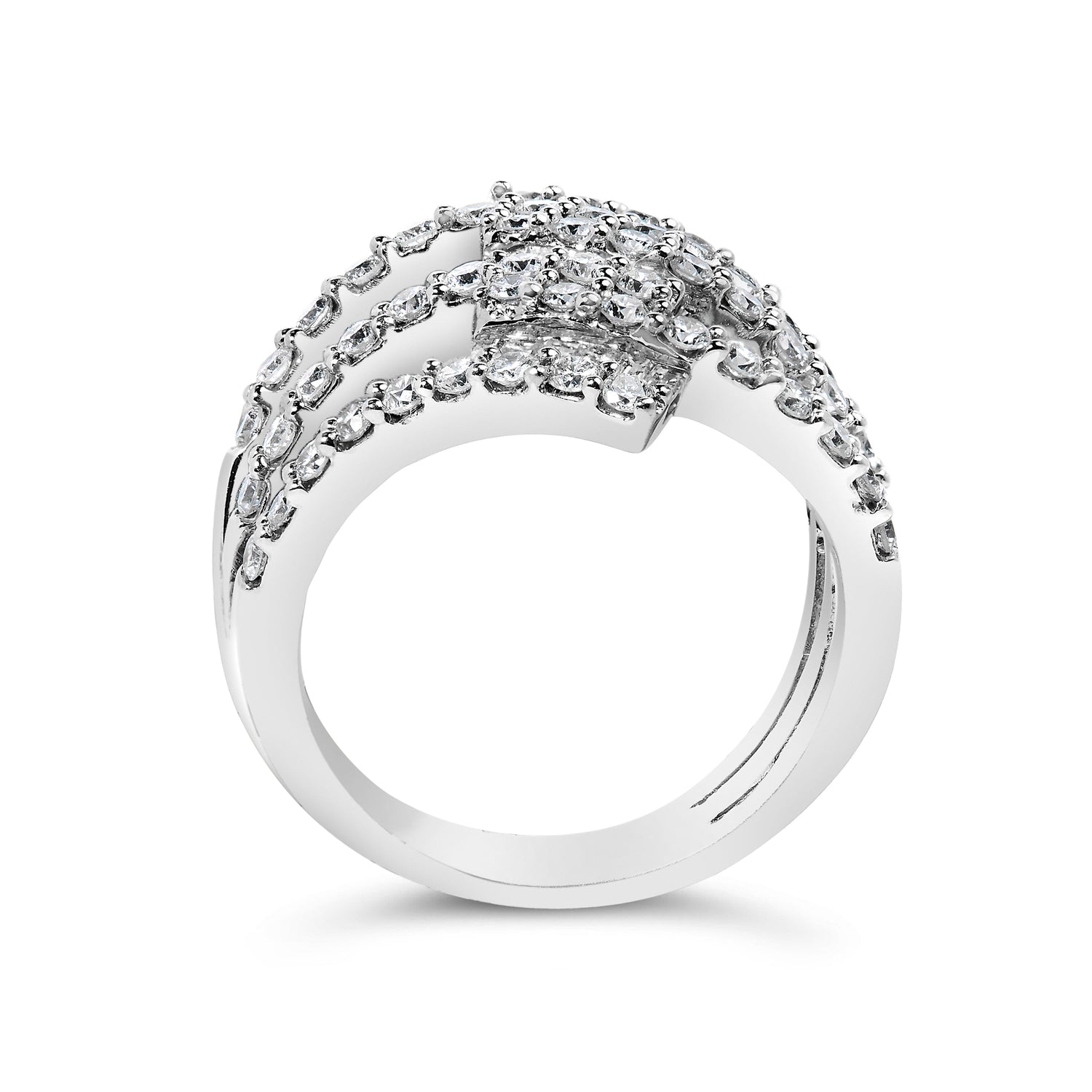 18K White Gold 1 3/4 Cttw Diamond Multi Crossover and Split Shank Cocktail Ring by Bids.com