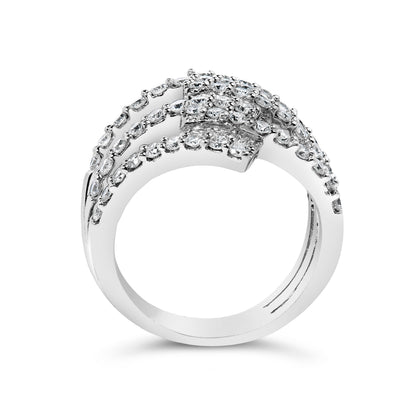 18K White Gold 1 3/4 Cttw Diamond Multi Crossover and Split Shank Cocktail Ring by Bids.com