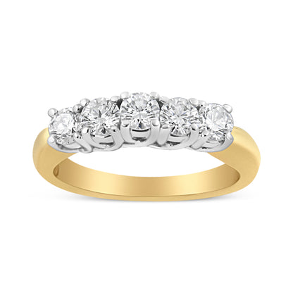 18K Yellow Gold 1.0 Cttw 4 Prong Set Round Cut Diamond Step up 5 Stone Ring Band (F-G Color, SI1-SI2 Clarity) - Size 6 by Bids.com