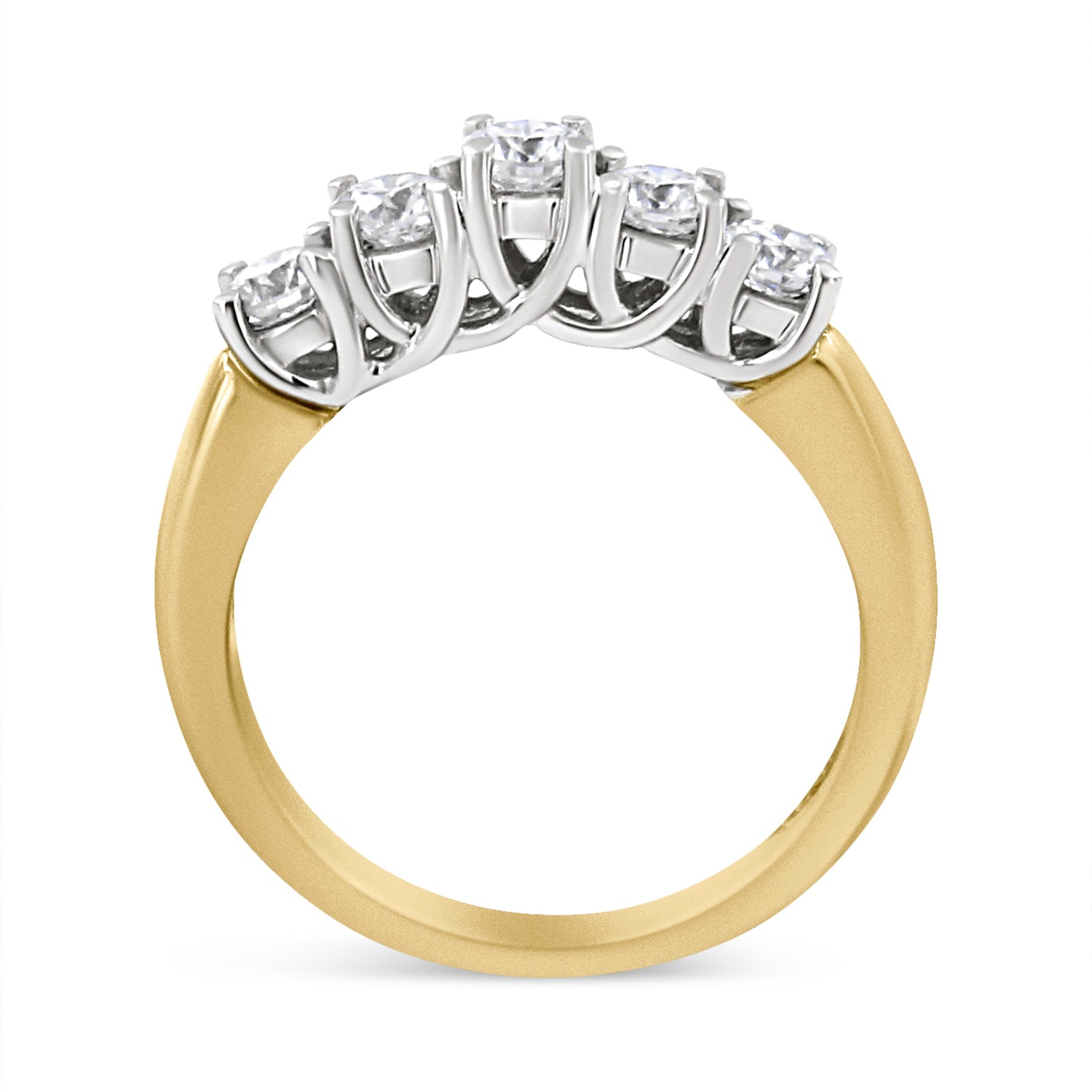 18K Yellow Gold 1.0 Cttw 4 Prong Set Round Cut Diamond Step up 5 Stone Ring Band (F-G Color, SI1-SI2 Clarity) - Size 6 by Bids.com