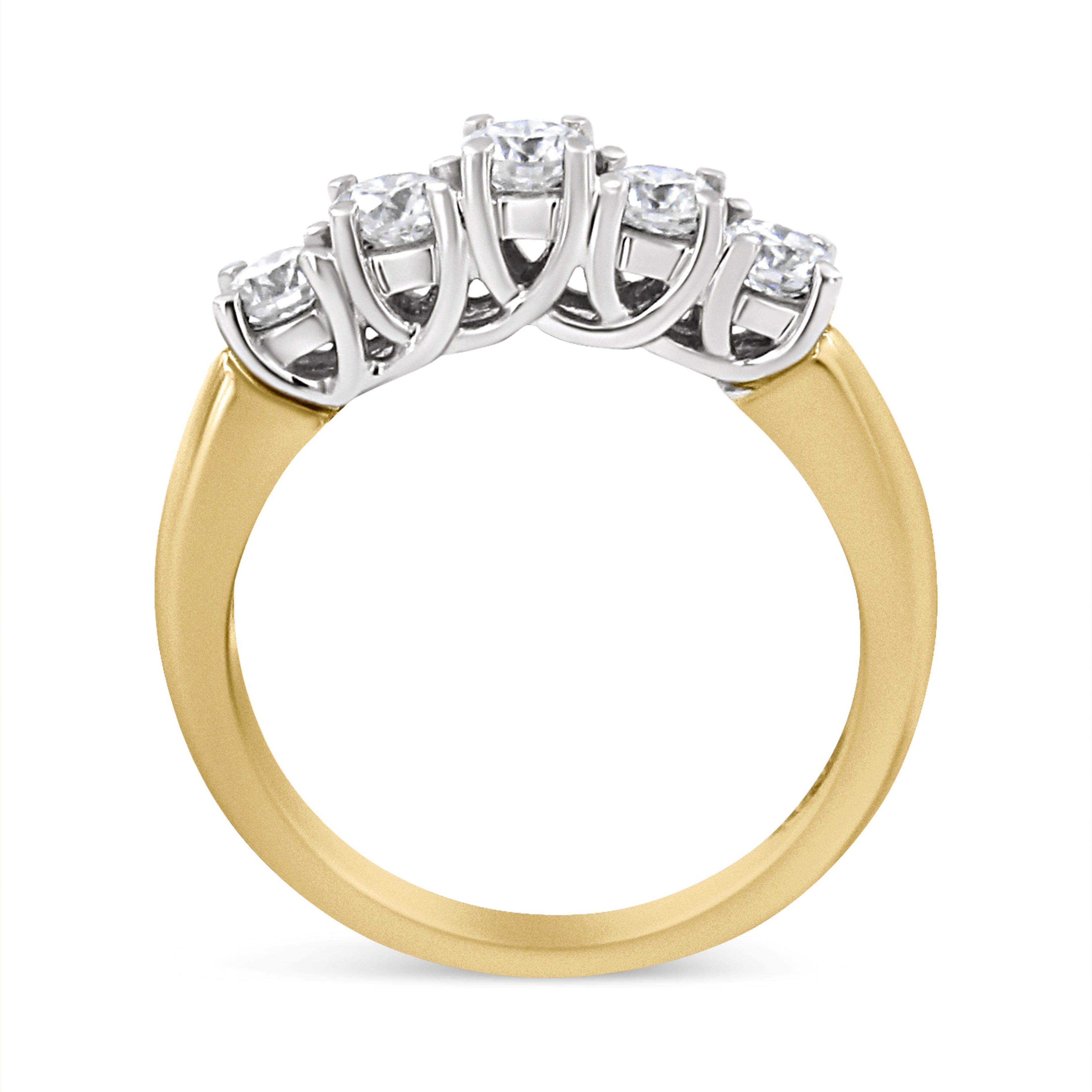 18K Yellow Gold 1.0 Cttw 4 Prong Set Round Cut Diamond Step up 5 Stone Ring Band (F-G Color, SI1-SI2 Clarity) - Size 6 by Bids.com