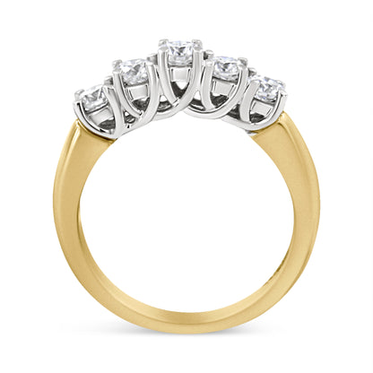 18K Yellow Gold 1.0 Cttw 4 Prong Set Round Cut Diamond Step up 5 Stone Ring Band (F-G Color, SI1-SI2 Clarity) - Size 6 by Bids.com