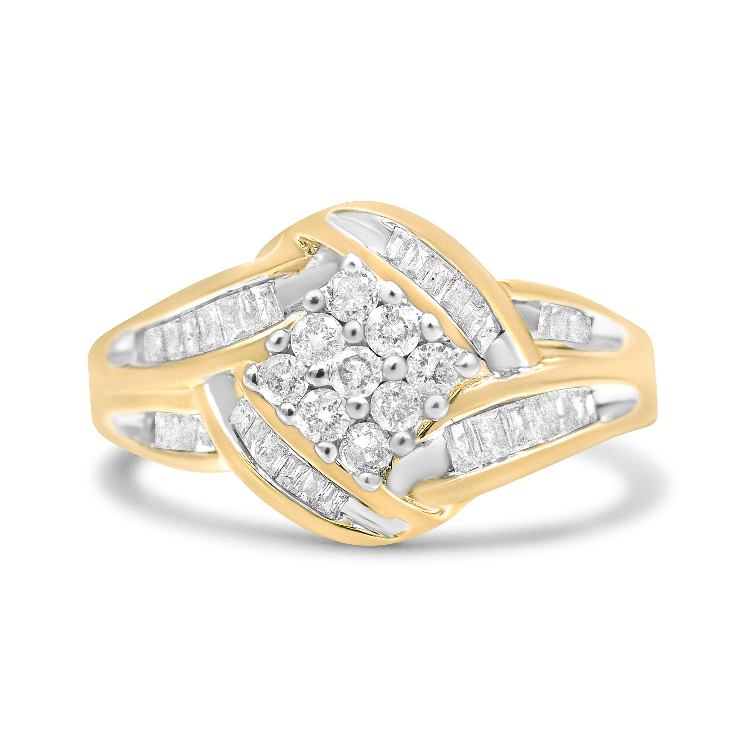 10K Yellow and White Gold 3/4 Cttw Diamond Cluster and Swirl Ring (H-I Color, I1-I2 Clarity) by Bids.com