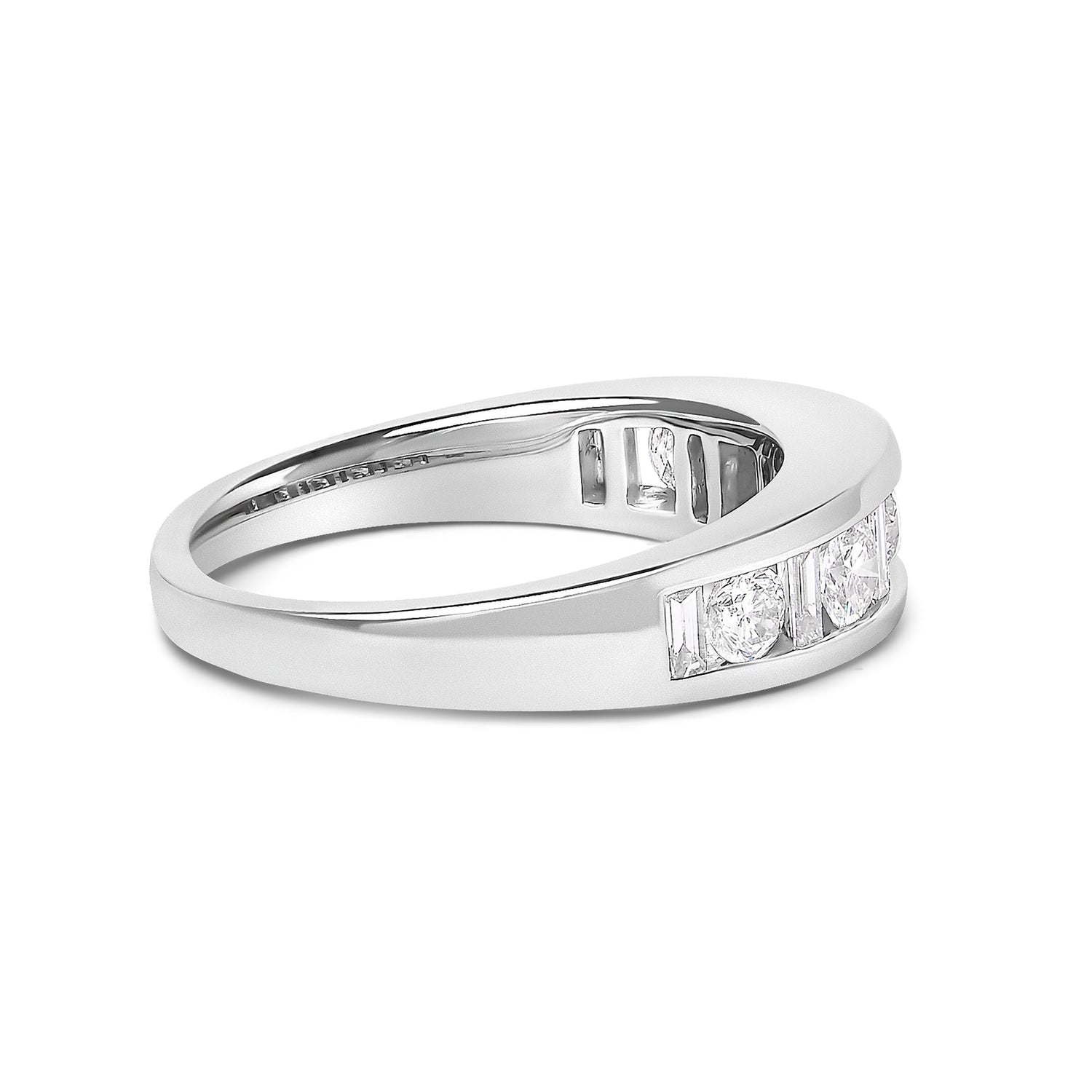 14K White Gold Alternating 1.0 Cttw Round and Baguette Diamond Channel Band Ring by Bids.com