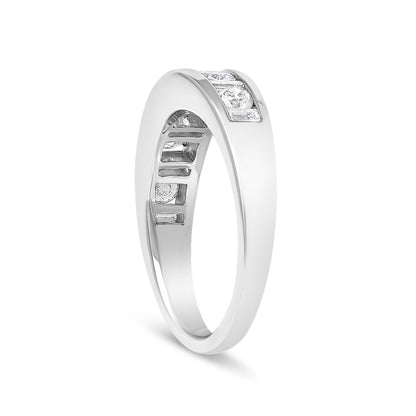 14K White Gold Alternating 1.0 Cttw Round and Baguette Diamond Channel Band Ring by Bids.com