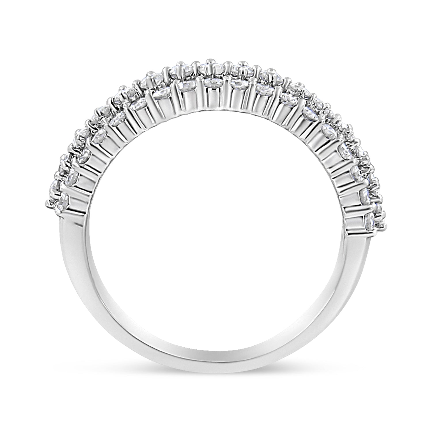 14K White Gold 1.0 Cttw Prong Set Round Diamond Split Shank Three Row Band Ring (H-I Color, I2-I3 Clarity) - Size 6  DestGlow