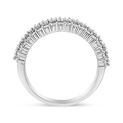 14K White Gold 1.0 Cttw Prong Set Round Diamond Split Shank Three Row Band Ring (H-I Color, I2-I3 Clarity) - Size 6  DestGlow