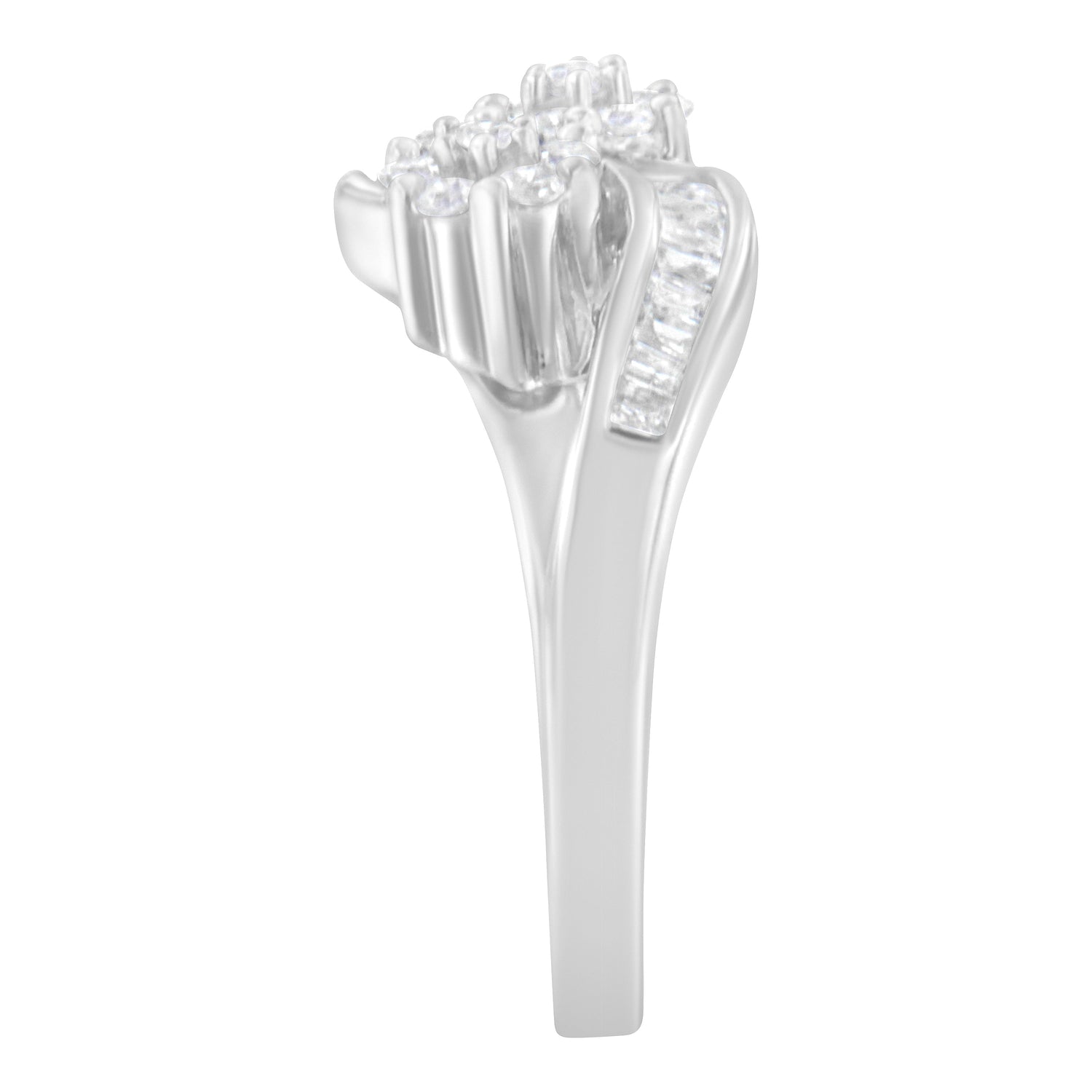 14K White Gold Round and Baguette Diamond Bypass Ring (1/2 cttw, H-I Color, I1-I2 Clarity) - Ring Size 6 by Bids.com