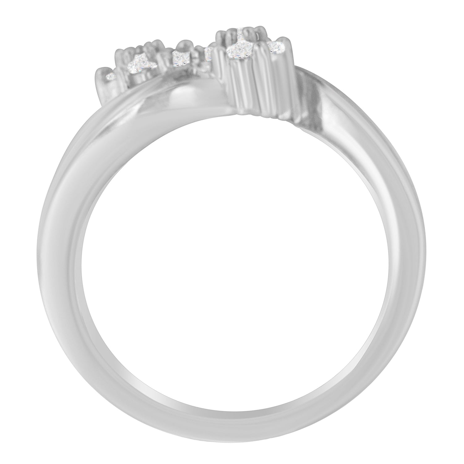 14K White Gold Round and Baguette Diamond Bypass Ring (1/2 cttw, H-I Color, I1-I2 Clarity) - Ring Size 6 by Bids.com