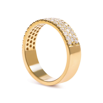 14K Yellow Gold Pave Set 3/4 cttw Multi Row Diamond Band Ring  (H-I Color, SI2-I1 Clarity) - Size 7  DestGlow