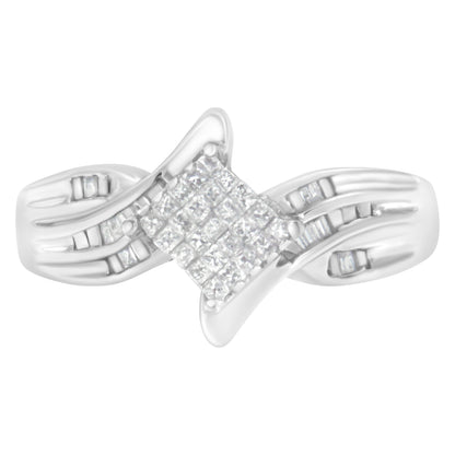 10K White Gold 1/3 Cttw Princess and Baguette Cut Diamond Bypass Style Cocktail Ring (I-J Color, I1-I2 Clarity) - Size 4 by Bids.com