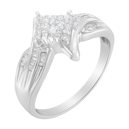 10K White Gold 1/3 Cttw Princess and Baguette Cut Diamond Bypass Style Cocktail Ring (I-J Color, I1-I2 Clarity) - Size 4 by Bids.com