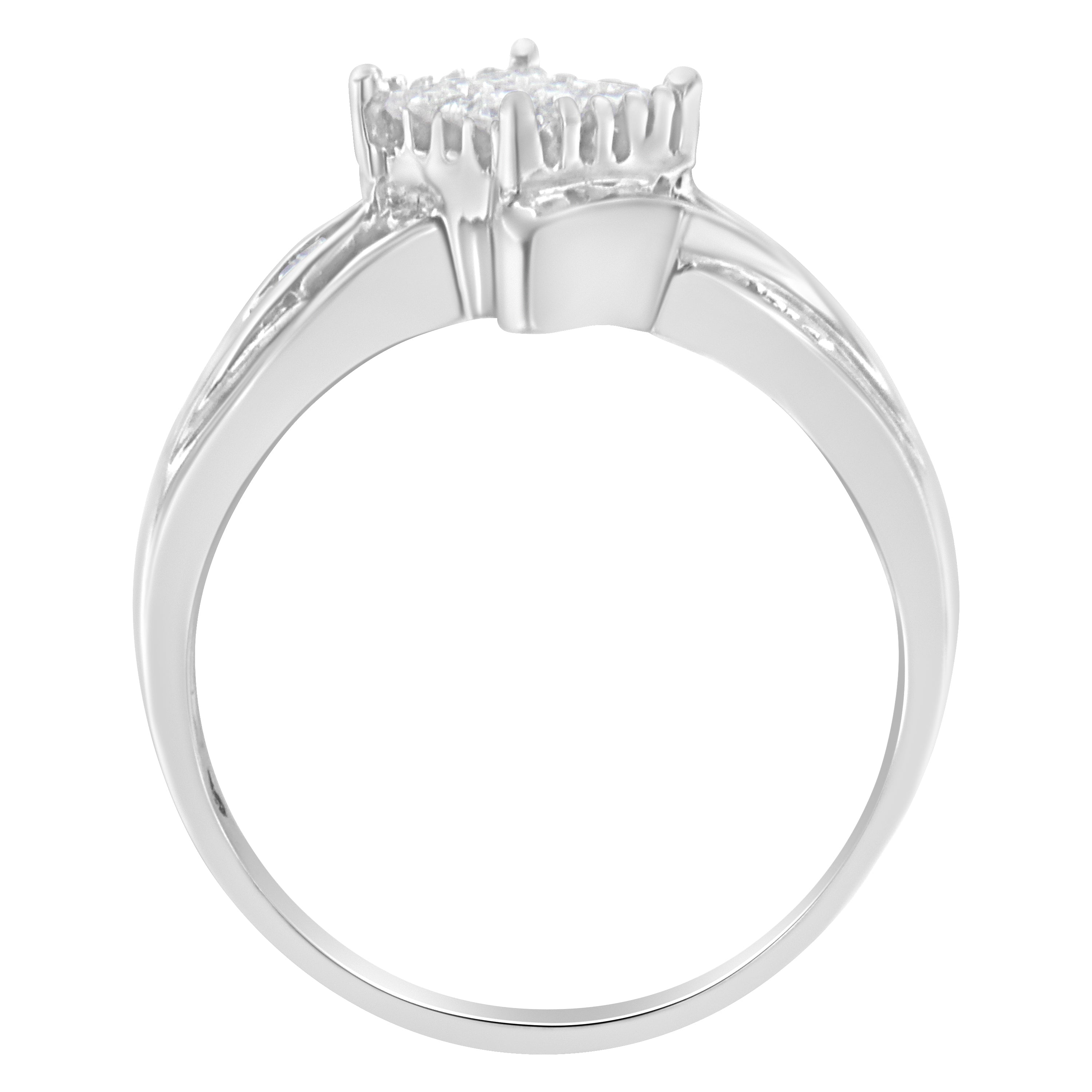 10K White Gold 1/3 Cttw Princess and Baguette Cut Diamond Bypass Style Cocktail Ring (I-J Color, I1-I2 Clarity) - Size 4 by Bids.com