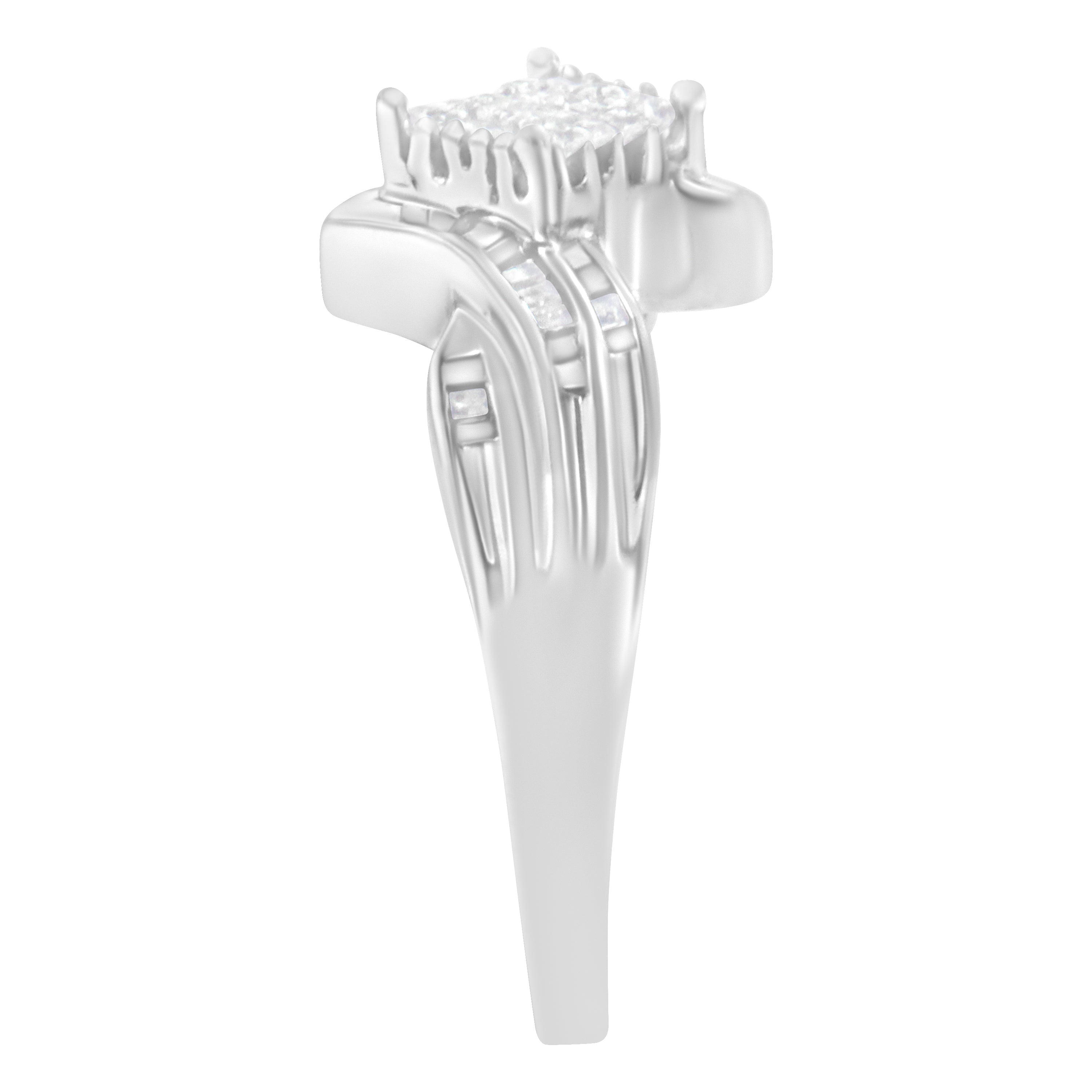 10K White Gold 1/3 Cttw Princess and Baguette Cut Diamond Bypass Style Cocktail Ring (I-J Color, I1-I2 Clarity) - Size 4 by Bids.com
