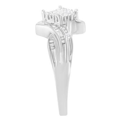 10K White Gold 1/3 Cttw Princess and Baguette Cut Diamond Bypass Style Cocktail Ring (I-J Color, I1-I2 Clarity) - Size 4 by Bids.com