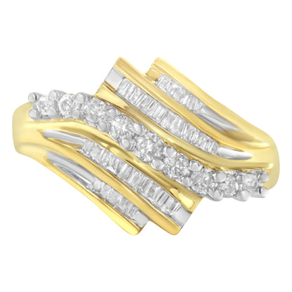 10K Yellow Gold Round and Baguette Diamond-Cut Ring (1/2 Cttw, I-J Color, I1-I2 Clarity) - Size 7 by Bids.com