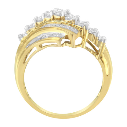 10K Yellow Gold Round and Baguette Diamond-Cut Ring (1/2 Cttw, I-J Color, I1-I2 Clarity) - Size 7 by Bids.com
