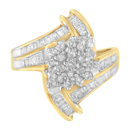 10K Yellow Gold Round and Baguette-Cut Diamond Bypass Cluster Ring (1.0 Cttw, I-J Color, I1-I2 Clarity) - Size 8 by Bids.com