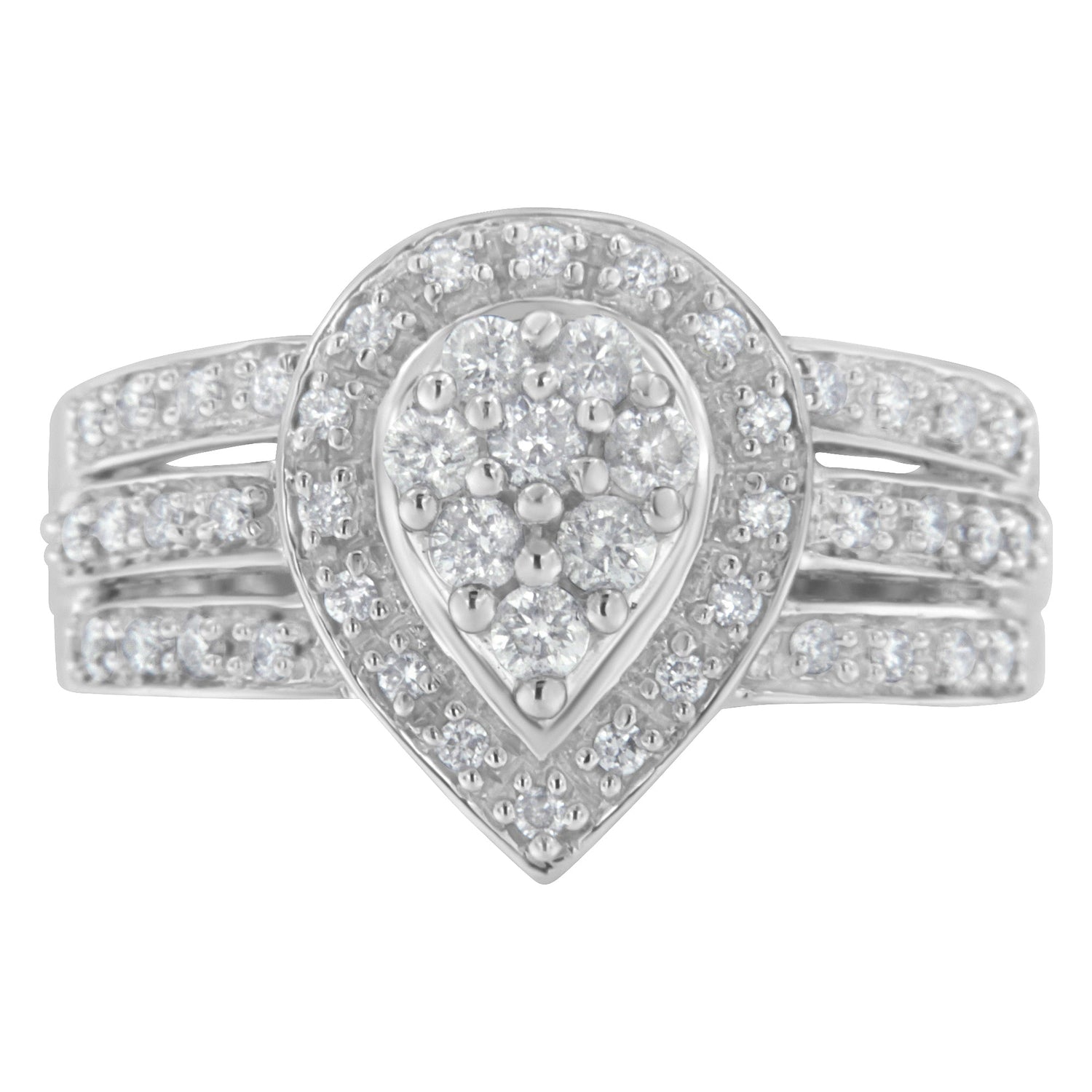 10K White Gold Round Cut Diamond Teardrop Ring (1/2 Cttw, H-I Color, SI2-I1 Clarity) - Size 6-1/2 by Bids.com