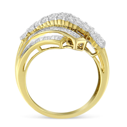 10K Yellow Gold 1.0 Cttw Round &amp; Baguette Cut Diamond 64 Stone Bypass Style Channel Set Modern Statement Ring (H-I Color, SI1-SI2 Clarity) - Size 6 by Bids.com
