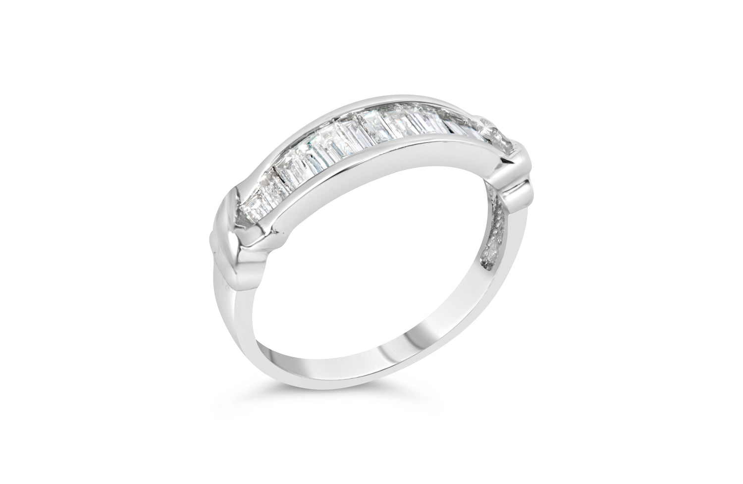 .925 Sterling Silver 1/2 Cttw Baguette Cut Diamond Channel Set X-Station Wedding Ring (H-I Color, I1-I2 Clarity) - Size 6-1/2 by Bids.com