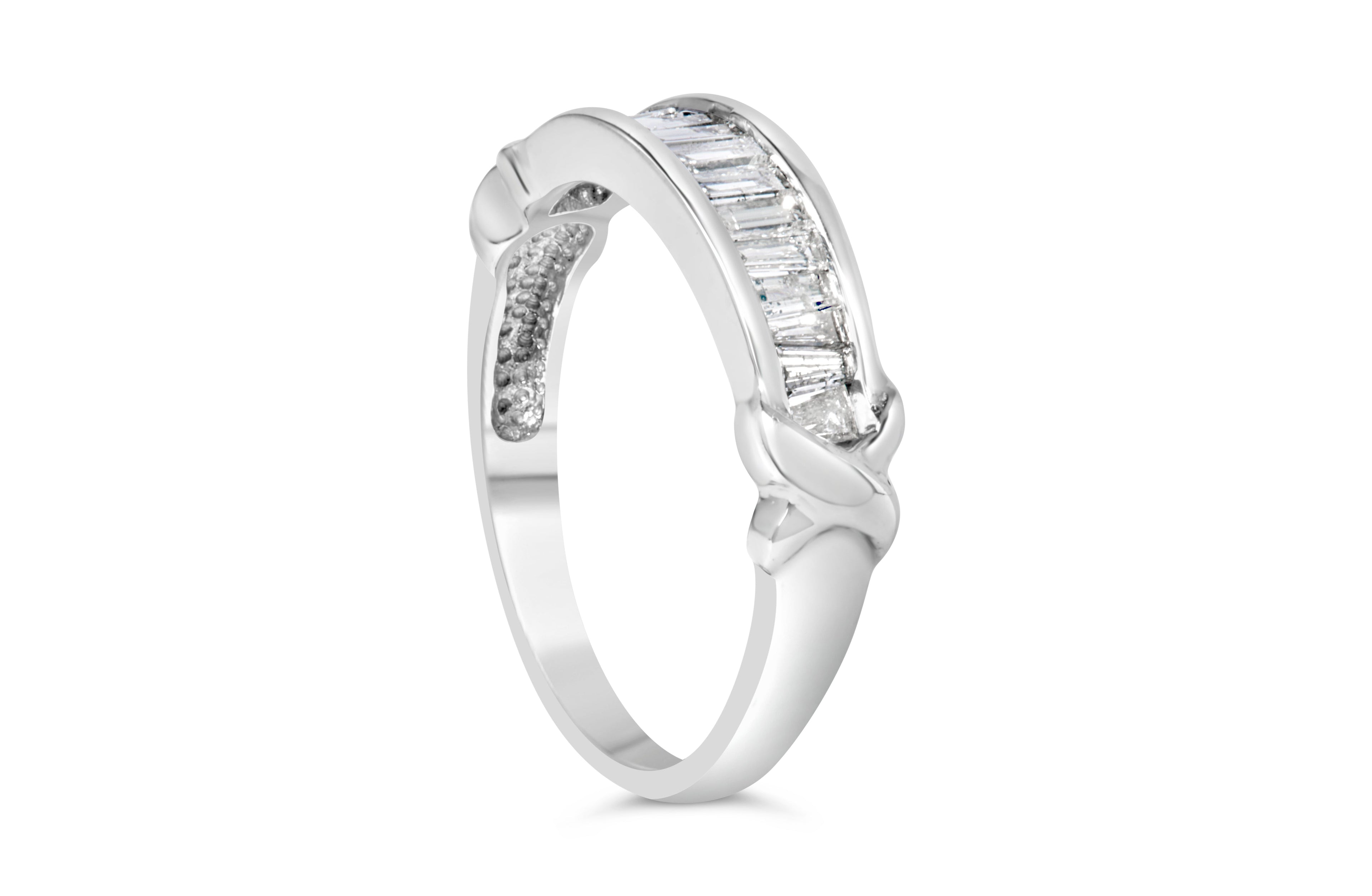 .925 Sterling Silver 1/2 Cttw Baguette Cut Diamond Channel Set X-Station Wedding Ring (H-I Color, I1-I2 Clarity) - Size 6-1/2 by Bids.com