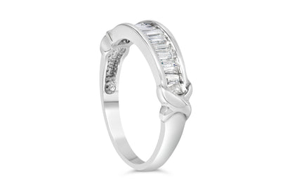.925 Sterling Silver 1/2 Cttw Baguette Cut Diamond Channel Set X-Station Wedding Ring (H-I Color, I1-I2 Clarity) - Size 6-1/2 by Bids.com