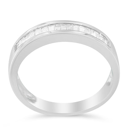 .925 Sterling Silver 1/3 Cttw Baguette Cut Diamond Channel Set Stackable Wedding Ring (H-I Color, I1-I2 Clarity) - Size 6-3/4  DestGlow