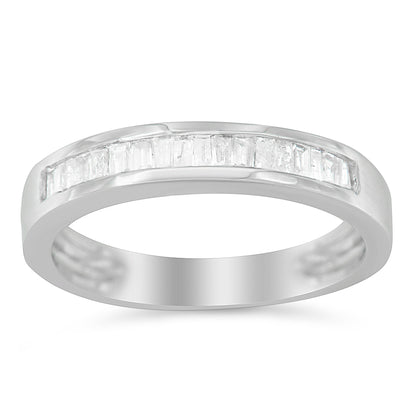 .925 Sterling Silver 1/3 Cttw Baguette Cut Diamond Channel Set Stackable Wedding Ring (H-I Color, I1-I2 Clarity) - Size 6-3/4  DestGlow