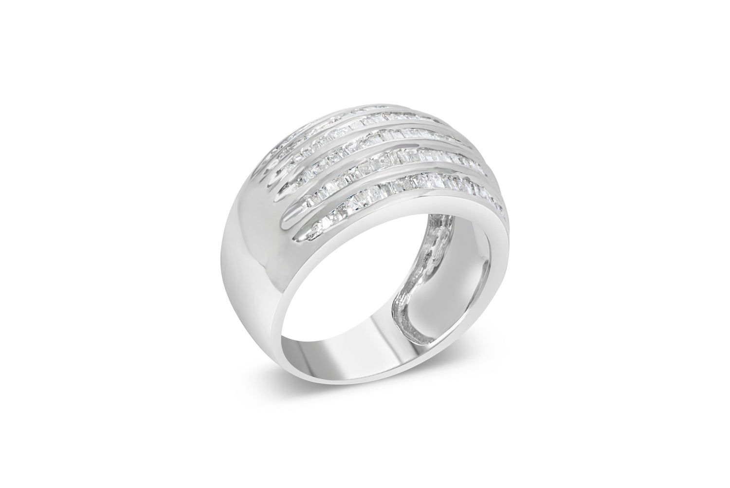 .925 Sterling Silver 1.0 Cttw Baguette-Cut Diamond 6-Row Channel Set Domed Tapered Cocktail Fashion Ring (H-I Color, I2-I3 Clarity) - Size 6-1/2 by Bids.com